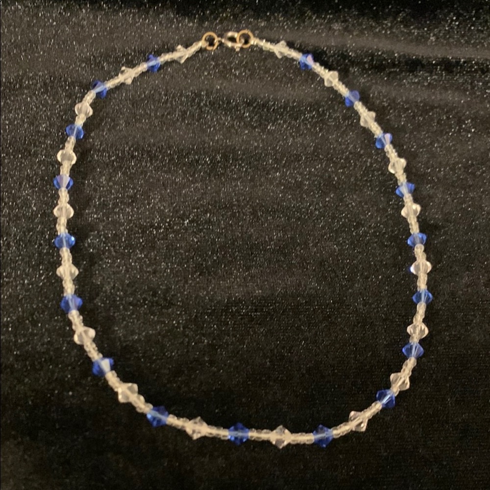 Vintage 90s Blue and White Sparkly Choker